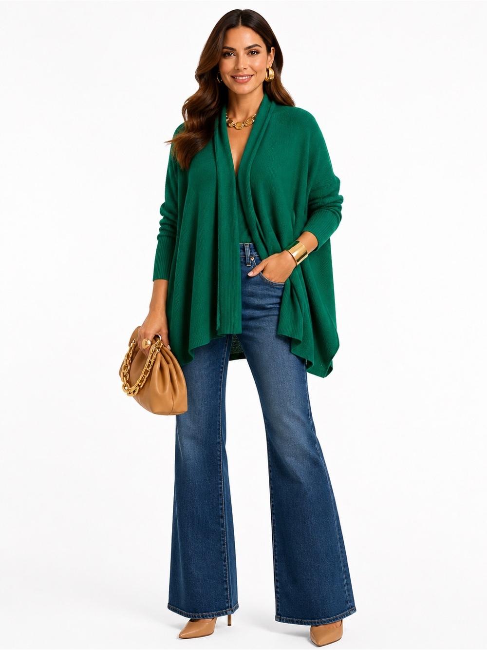 The Limited Green Open-Front Draped Poncho Sweater